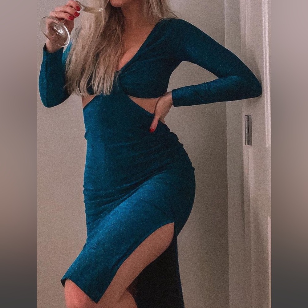 Lulu’s Blue Sparkle Cut Out Dress